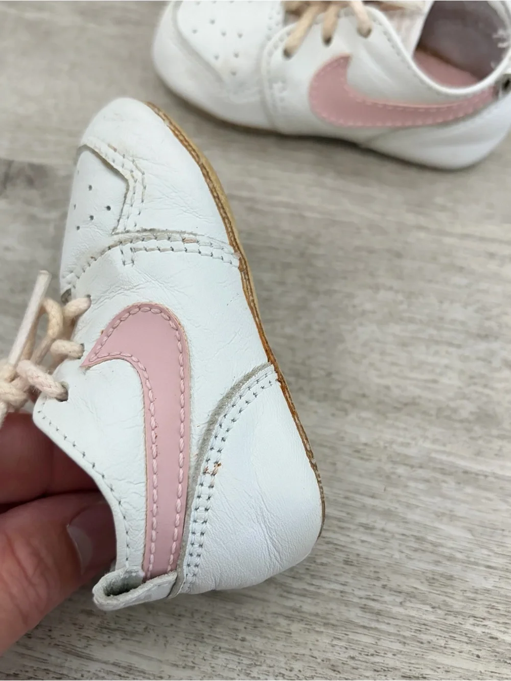 Vintage Nike Baby Crib Shoes White Pink Leather Infant